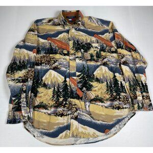 VTG Tommy Hilfiger Men M Multicolor All Over Canoe Print Flannel Shirt Outdoor